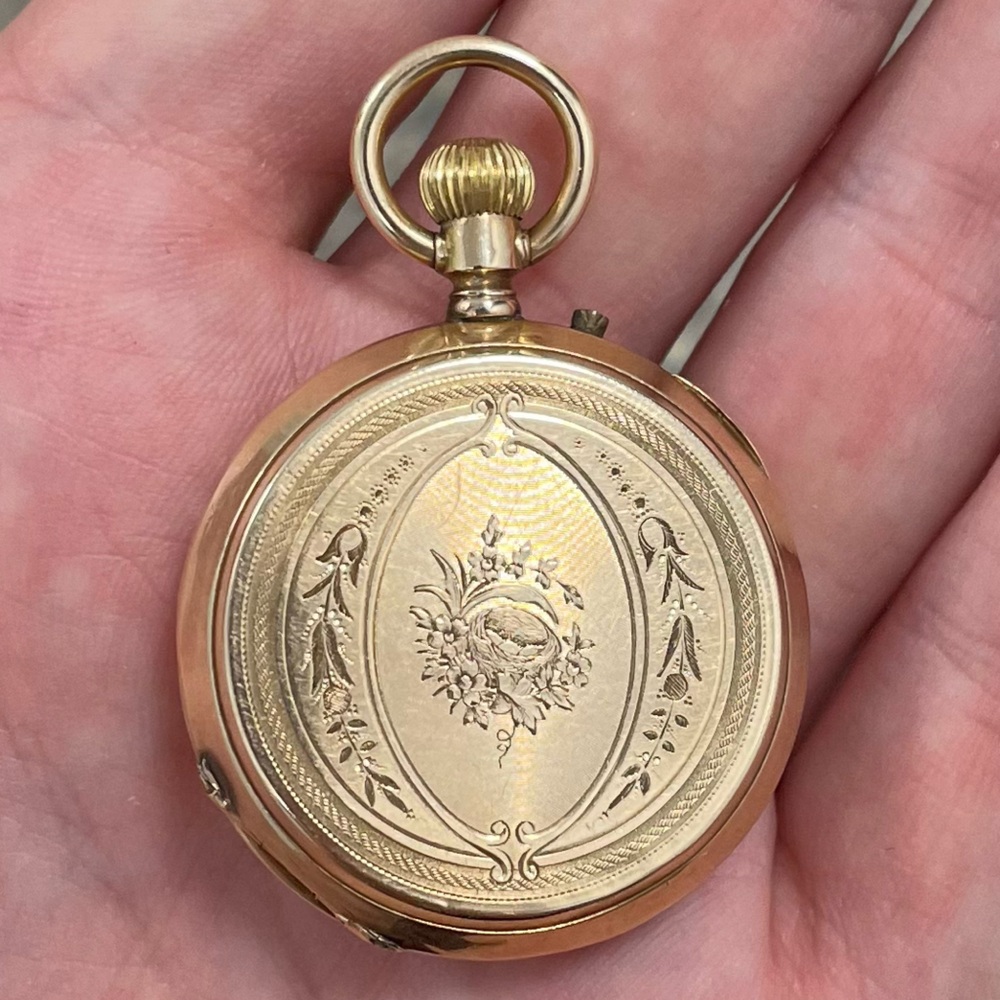Remontoir Pocket Watch French 14k Gold Vintage 10 Rubis Made In France Signed